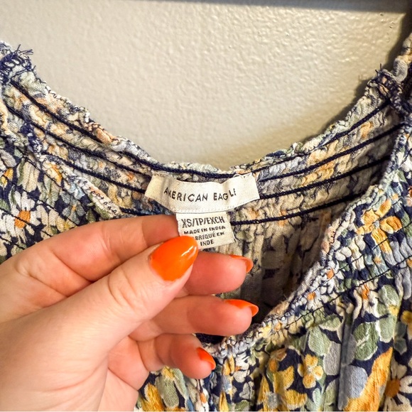 American Eagle Floral Mini Dress XS Puff Sleeve Smocked Boho Dress - Picture 3 of 6